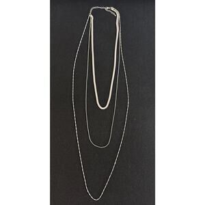 Silver tone Layered Necklace 3 Strand 17"